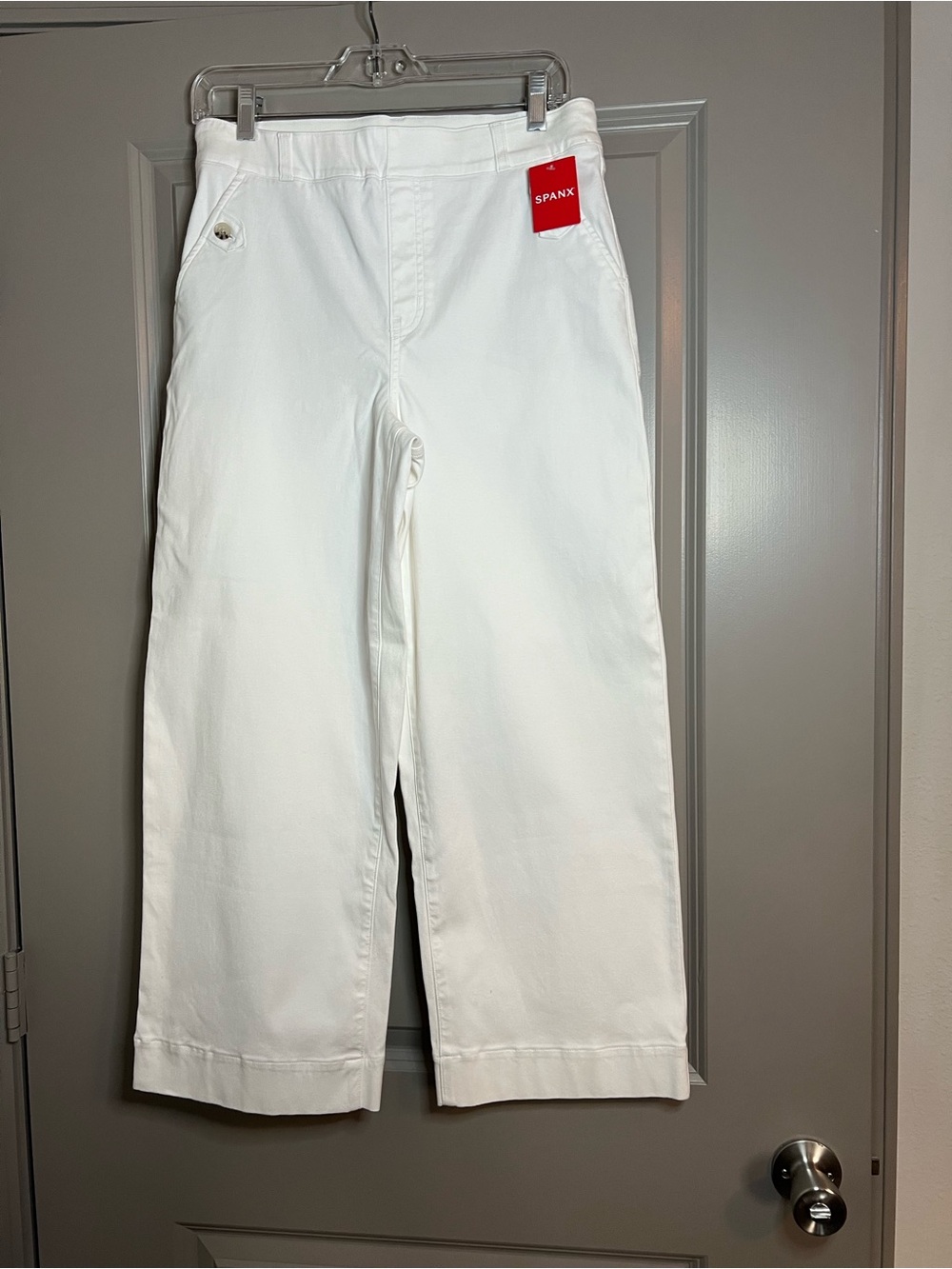 SPANX White Wide-Leg Cropped Twill Pants Size Large NWT - Picture 3 of 12